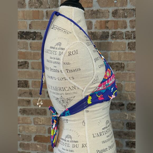 Trina Turk Women's Standard High Neck Halter Hipster Bikini Swimsuit Top sz 4 - Picture 7 of 10